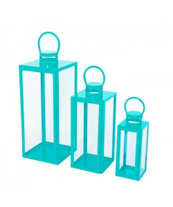 HOMEA Set de 3 lanternes en métal H304154 cm turquoise