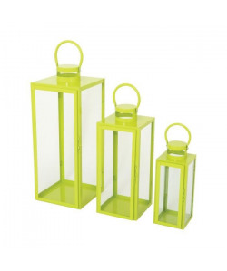 HOMEA Set de 3 lanternes en métal H304154 cm vert anis