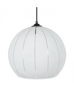 CLÔ  verre Lustre  suspension verre Globe,diametre 30 cm, décor lignes verticales, opale