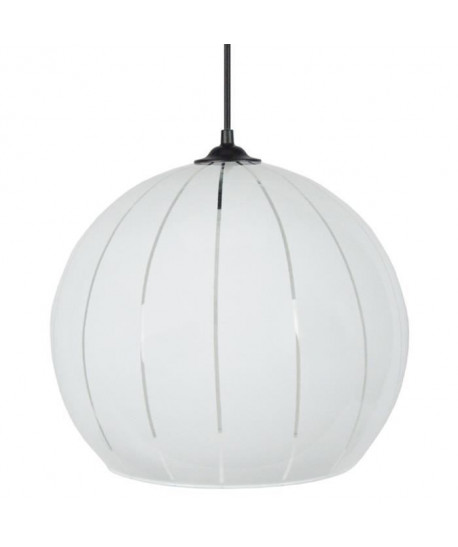 CLÔ  verre Lustre  suspension verre Globe,diametre 30 cm, décor lignes verticales, opale