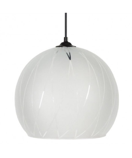 BIA Lustre  suspension verre Globe, diametre 30 cm, décor lignes hexagonales, amte
