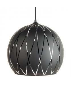 BIA Lustre  suspension verre Globe, diametre 30 cm, décor lignes hexagonales, noir
