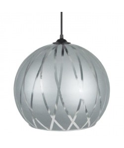 BIA Lustre  suspension verre Globe,diametre 30 cm, décor lignes hexagonales, Aliminium