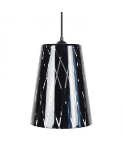 TURKU Lustre  suspension verre cône, diametre 20 cm, décoré lignes hexagonales, noir