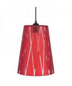 TURKU Lustre  suspension verre cône, diametre 20 cm, décoré lignes hexagonales, rouge