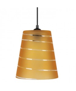 TEMPERE Lustre  suspension verre cône, diametre 17 cm, décoré lignes de spiral, ambre