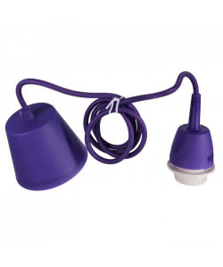 Cordon électrique pour suspension douille E27 60W max, câble tissu tressé violet longueur 100cm