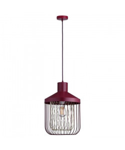 Lustre  suspension cage métal E27 60W diametre 31 cm x hauteur 43,7 cm rouge