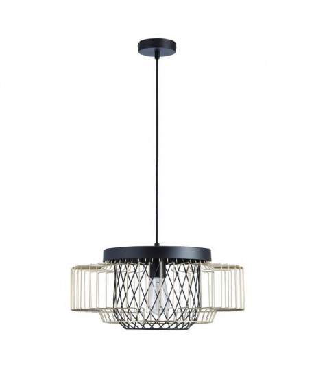 Lustre  suspension cage métal E27 60W diametre 45 cm x hauteur 20,7 cm noir et doré