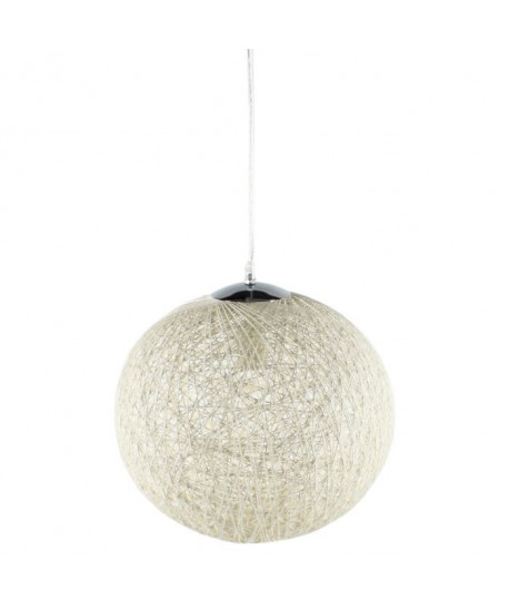 BAYA Lustre  suspension boule rotin Ř35cm blanche. Hauteur plafond 140 cm