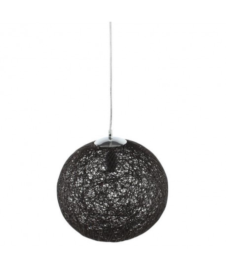 BAYA Lustre  suspension boule rotin Ř35cm noire.  Hauteur plafond 140 cm