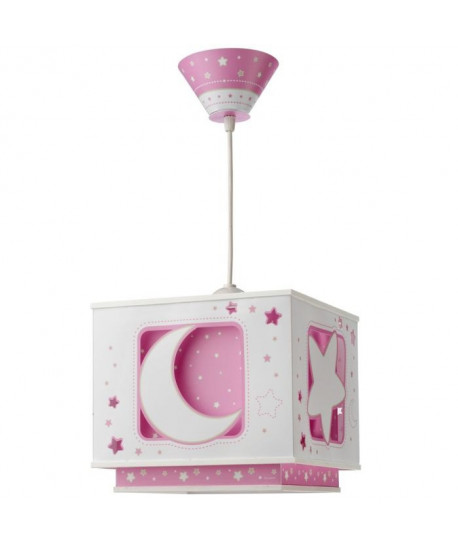 Lustre  suspension carrée enfant Etoiles roses enfant