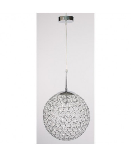 Lustre boule chromée et verre cristal  Ř 30 cm