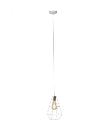 Lustre  suspension filaire Leonid en acier diametre 20,5 cm E27 60W blanc et gris