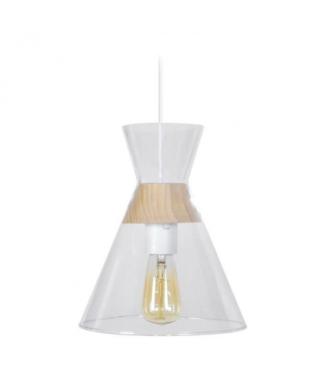 Suspension Conical  Lustre verre et bois  Transparent  E27