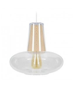 Suspension Luton  Lustre verre et bois intérieur  Transparent  E27