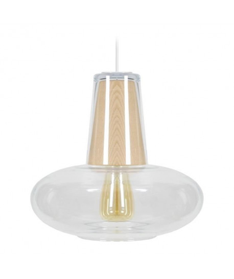 Suspension Luton  Lustre verre et bois intérieur  Transparent  E27