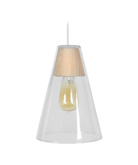 Suspension Ipswitch  Lustre verre et bois intérieur  Transparent  E27