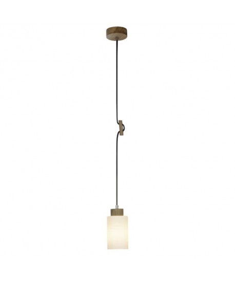 Lustre  suspension a 1 lumiere Nature E27 60W blanc et chene