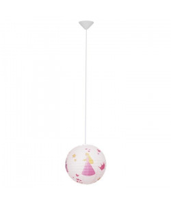 Lustre  suspension papier Princess diametre 30 cm E27 60W rose. Chambre enfant