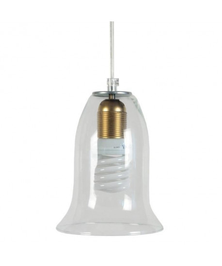 CAMPANELLA Suspension verre 14x14x80 cm Transparent et or