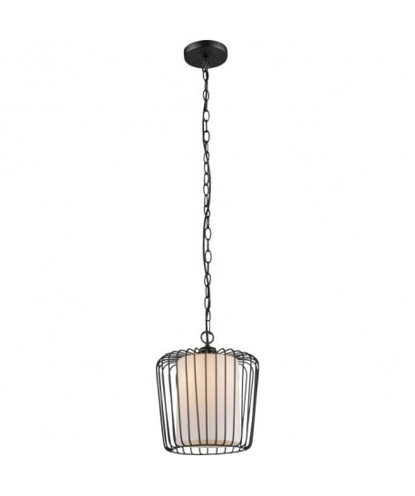 GLOBO LIGHTING Suspension métal noir en verre opal  Forme cylindrique