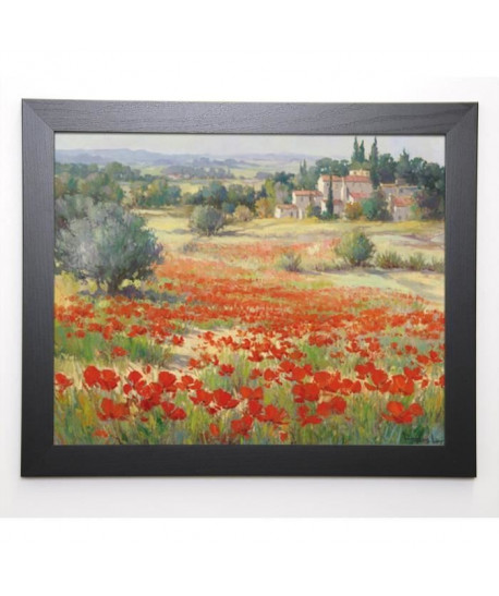 LIM FRANÇOIS Image encadrée Village dans les coquelicots  47x57 cm  Rouge