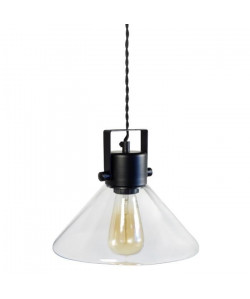 Lustre  suspension cloche métal Poulie Ř25 cm E27 60W transparent et noir