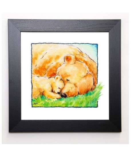 MAKIKO Image encadrée Mother Bear\'s Love 2 37x37 cm Jaune