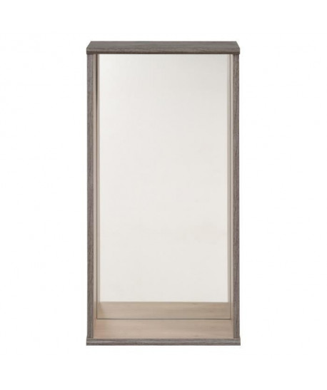 Etagere décorative rectangle CARA avec miroir 29x58x19 cm décor chene brooklyn et pin brűlé