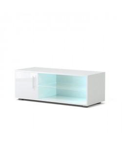 KORA Meuble TV avec éclairage LED contemporain laqué blanc  L 100 cm