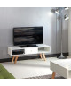 LUND Meuble TV scandinave blanc mat  pieds en bois massif  L 117 cm