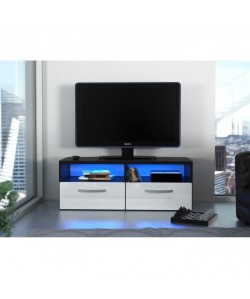 KOSMO 2 Meuble TV avec LED contemporain noir et blanc brillant  L 97 cm