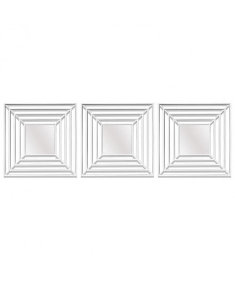 Lot de 3 miroirs carrés abstraits  Blanc  25x25 cm