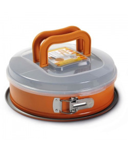 GUARDINI BAKE AWAY Moule a gâteau démontable 1 fond plat avec couvercle de transport gris et orange