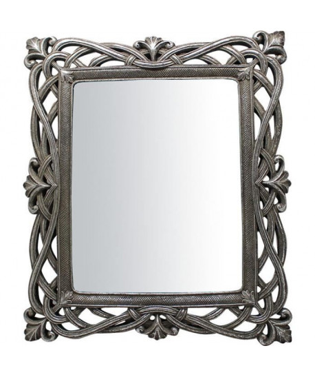 Miroir a poser et mural moderne en résine  31 x 36 x 2 cm  Finition argent antique