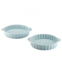 LADELLE 2 Petits moules a tarte  Porcelaine  Bleu  14,7 x 12,5 x 2,5 cm