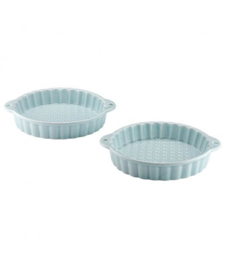 LADELLE 2 Petits moules a tarte  Porcelaine  Bleu  14,7 x 12,5 x 2,5 cm