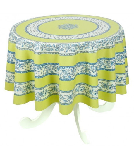 VENT DU SUD Nappe ronde enduite SANARY  Ř 160 cm dessin placé  Vert tilleul