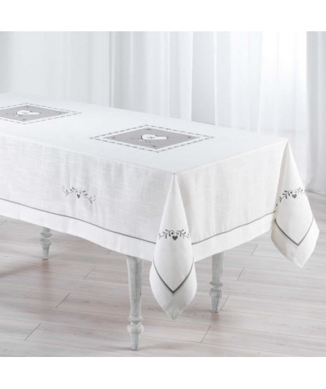 Nappe brodée Amandine 150x240 cm blanc