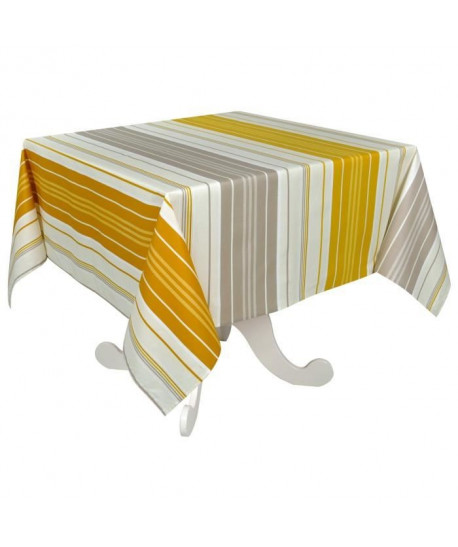 VENT DU SUD Nappe de table enduite Capbreton 100% coton  160 x 160 cm  Jaune curry