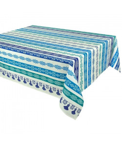 VENT DU SUD Nappe de table enduite Cuzco  160 x 200 cm  Bleu turquoise