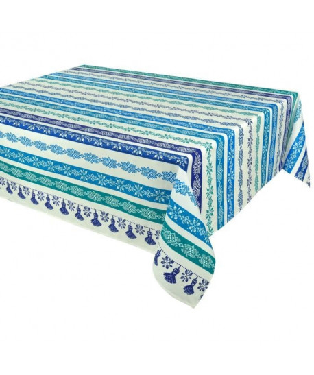 VENT DU SUD Nappe de table enduite Cuzco  160 x 200 cm  Bleu turquoise