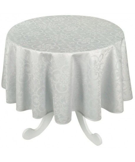 VENT DU SUD Nappe ronde jacquard FARO  168 cm  Blanc perle