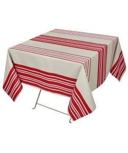 VENT DU SUD Nappe de table enduite Barbazan  160 x 160 cm  Rouge pavot