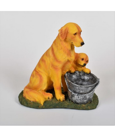 Statue décoration jardin Porte plante avec Golden Retriver et son chiot en resine  38x22,5x38 cm