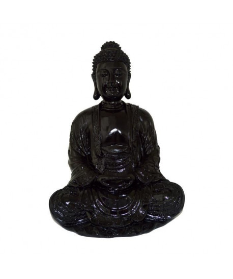 HOMEA Bouddha déco en polyrésine 24,5x23,5xH35,5 cm noir