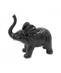 HOMEA Eléphant déco en céramique 22,7x10,6xH20 cm noir