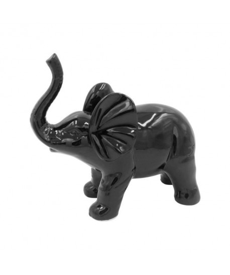 HOMEA Eléphant déco en céramique 22,7x10,6xH20 cm noir