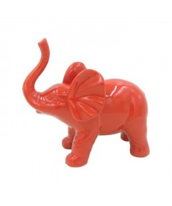 HOMEA Eléphant déco en céramique 22,7x10,6xH20 cm rouge